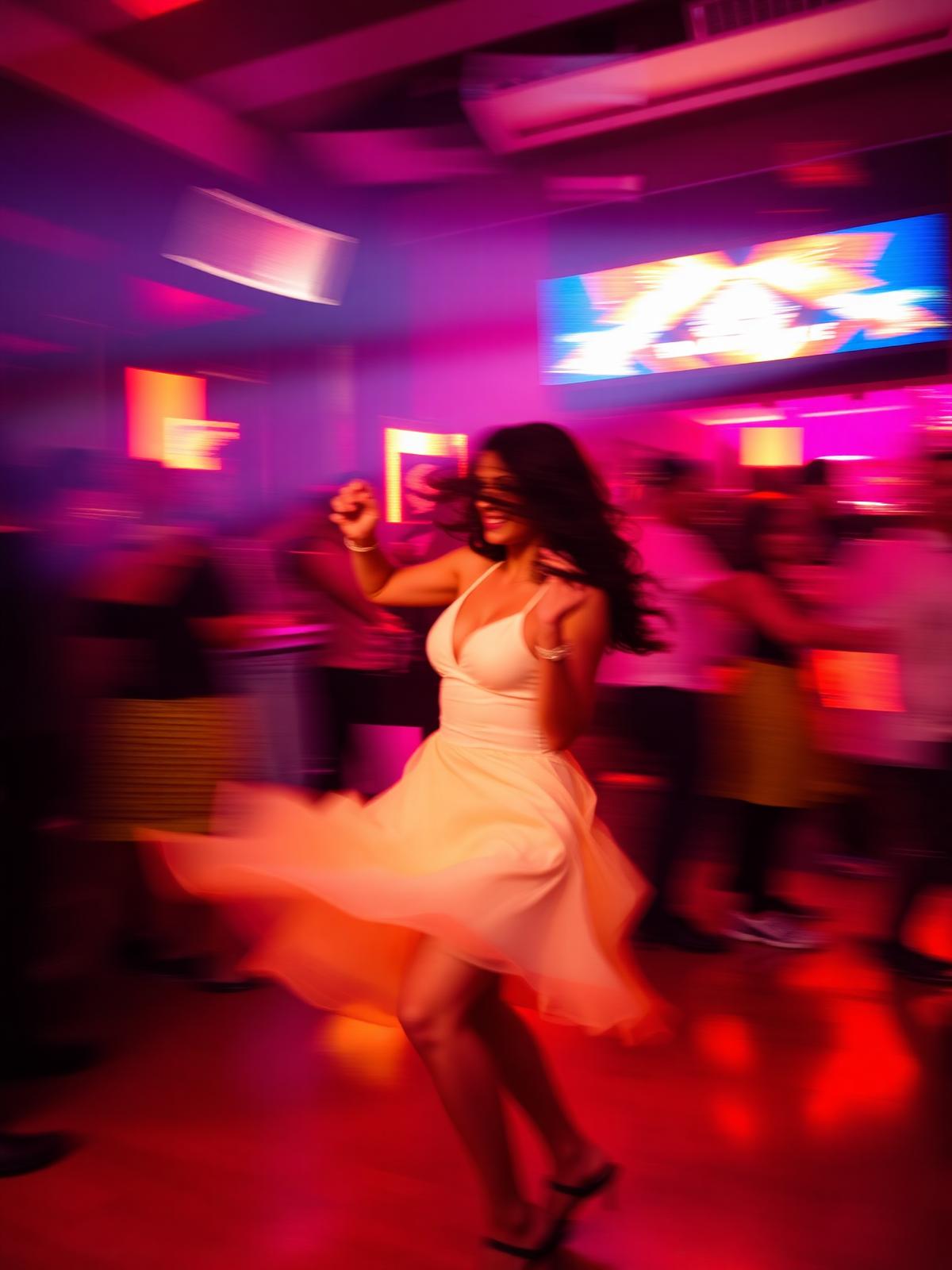 Latin dancer spinning on the Los Caporales dance floor